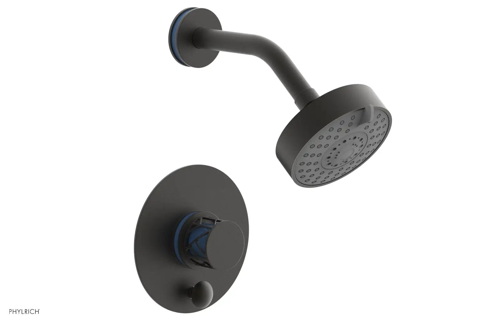 Phylrich JOLIE Pressure Balance Shower and Diverter Set (Less Spout), Round Handle with "Light Blue" Accents by Phylrich