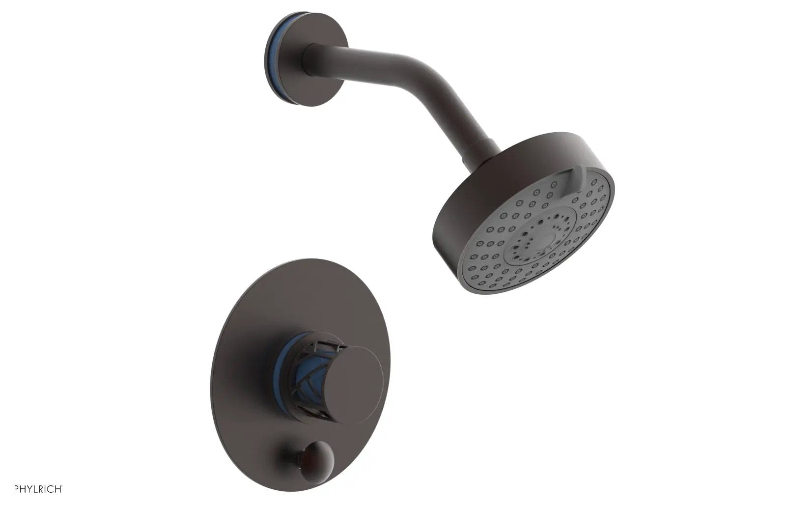 Phylrich JOLIE Pressure Balance Shower and Diverter Set (Less Spout), Round Handle with "Light Blue" Accents by Phylrich