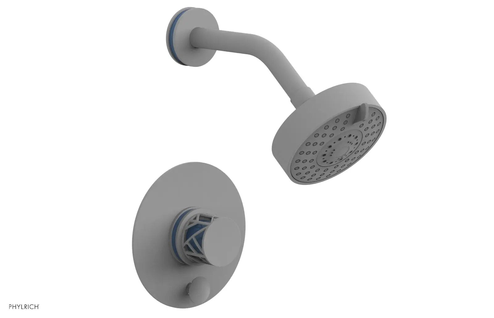 Phylrich JOLIE Pressure Balance Shower and Diverter Set (Less Spout), Round Handle with "Light Blue" Accents by Phylrich