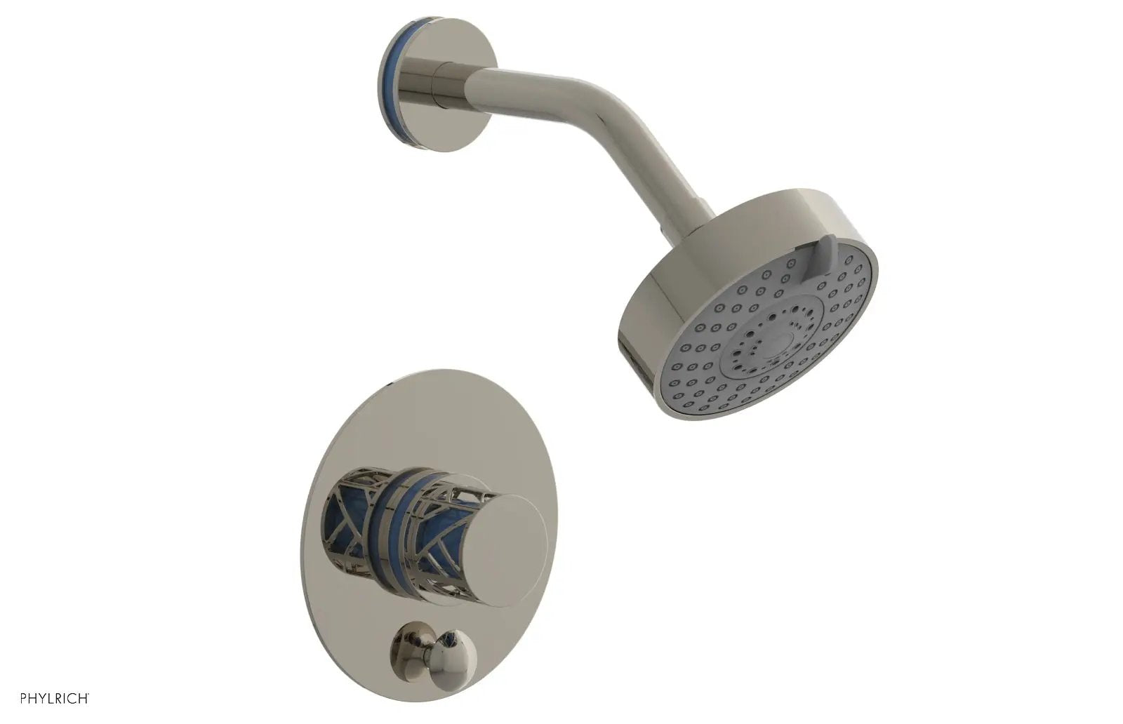 Phylrich JOLIE Pressure Balance Shower and Diverter Set (Less Spout), Round Handle with "Light Blue" Accents by Phylrich