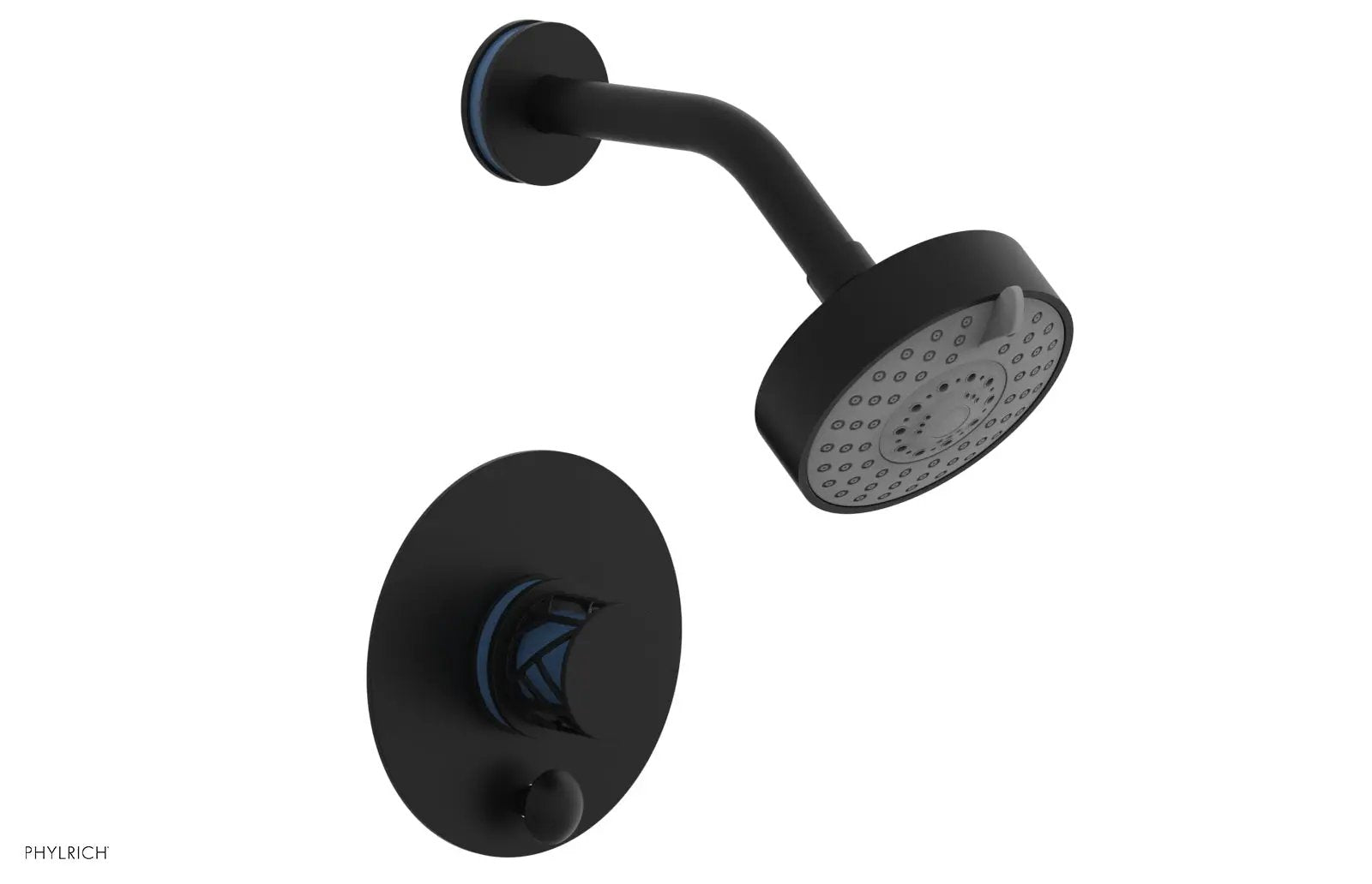 Phylrich JOLIE Pressure Balance Shower and Diverter Set (Less Spout), Round Handle with "Light Blue" Accents by Phylrich