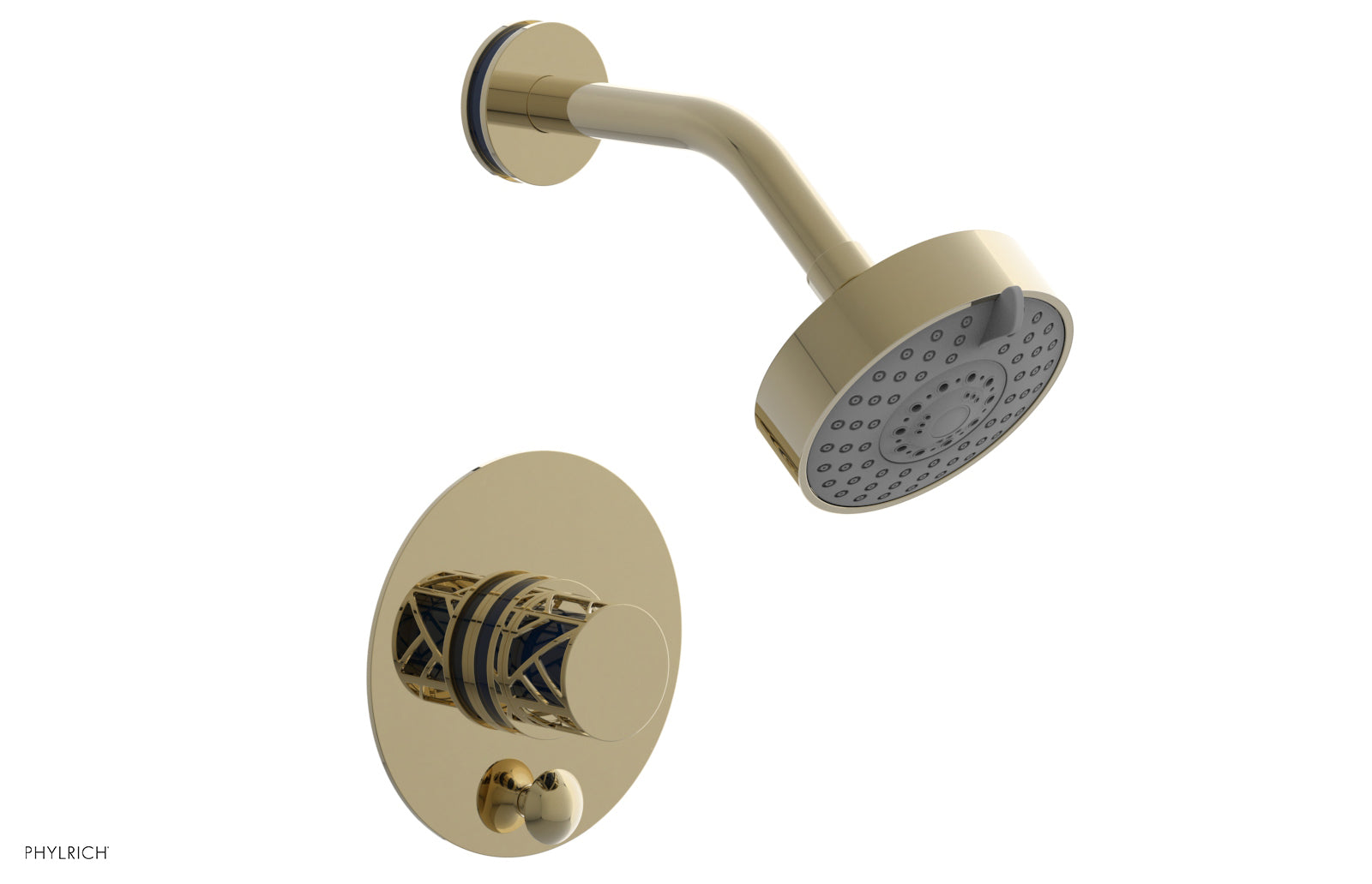 Phylrich JOLIE Pressure Balance Shower and Diverter Set (Less Spout), Round Handle with "Navy Blue" Accents