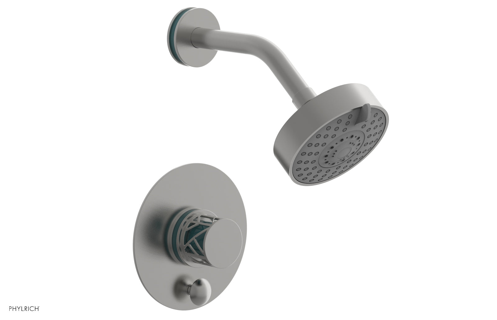 Phylrich JOLIE Pressure Balance Shower and Diverter Set (Less Spout), Round Handle with "Turquoise" Accents