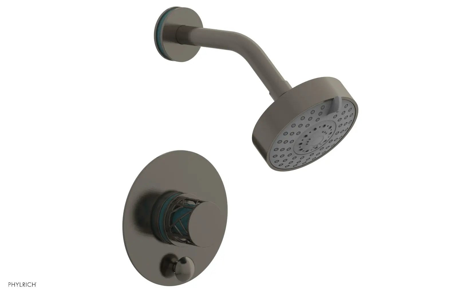 Phylrich JOLIE Pressure Balance Shower and Diverter Set (Less Spout), Round Handle with "Turquoise" Accents by Phylrich