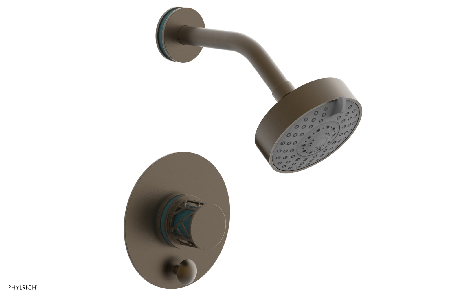 Phylrich JOLIE Pressure Balance Shower and Diverter Set (Less Spout), Round Handle with "Turquoise" Accents by Phylrich