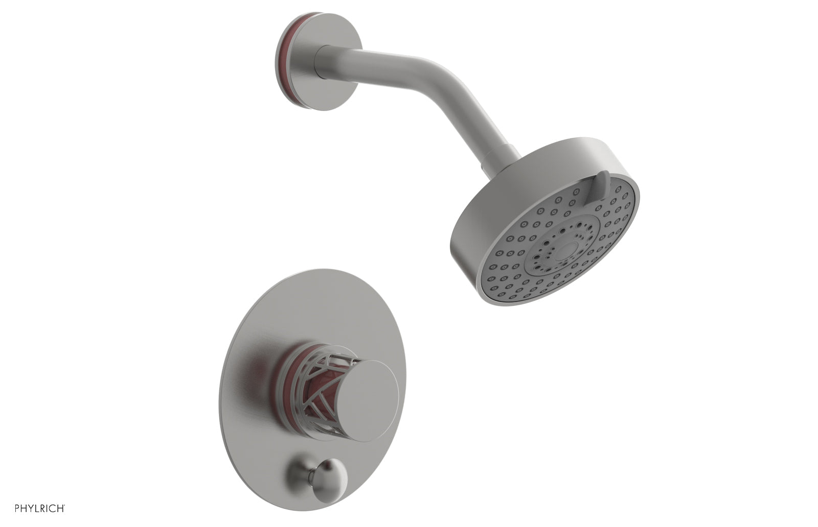 Phylrich JOLIE Pressure Balance Shower and Diverter Set (Less Spout), Round Handle with "Pink" Accents