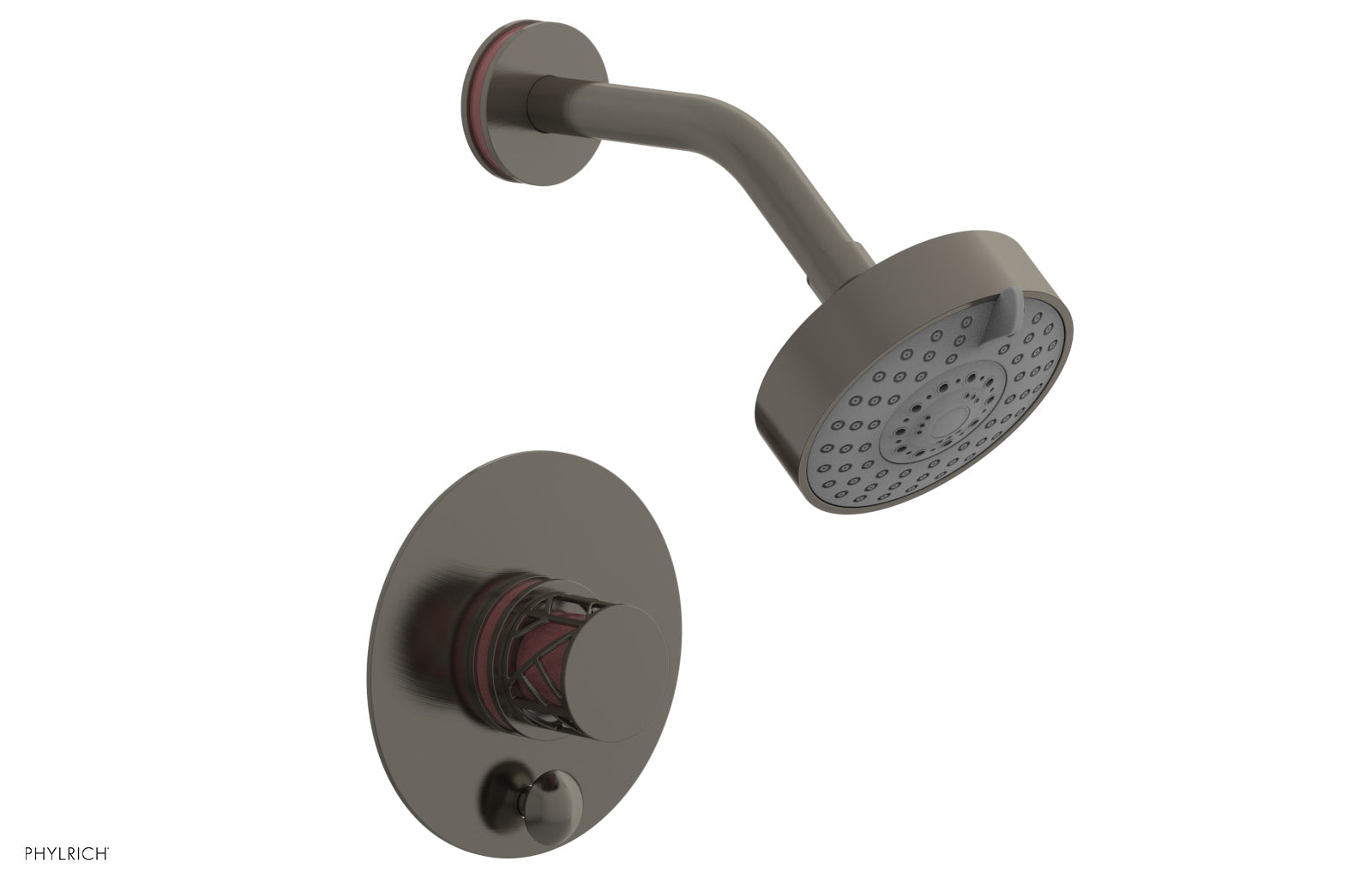 Phylrich JOLIE Pressure Balance Shower and Diverter Set (Less Spout), Round Handle with "Pink" Accents