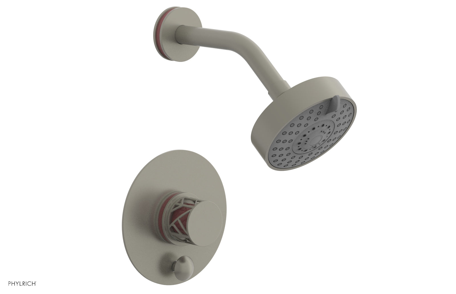 Phylrich JOLIE Pressure Balance Shower and Diverter Set (Less Spout), Round Handle with "Pink" Accents