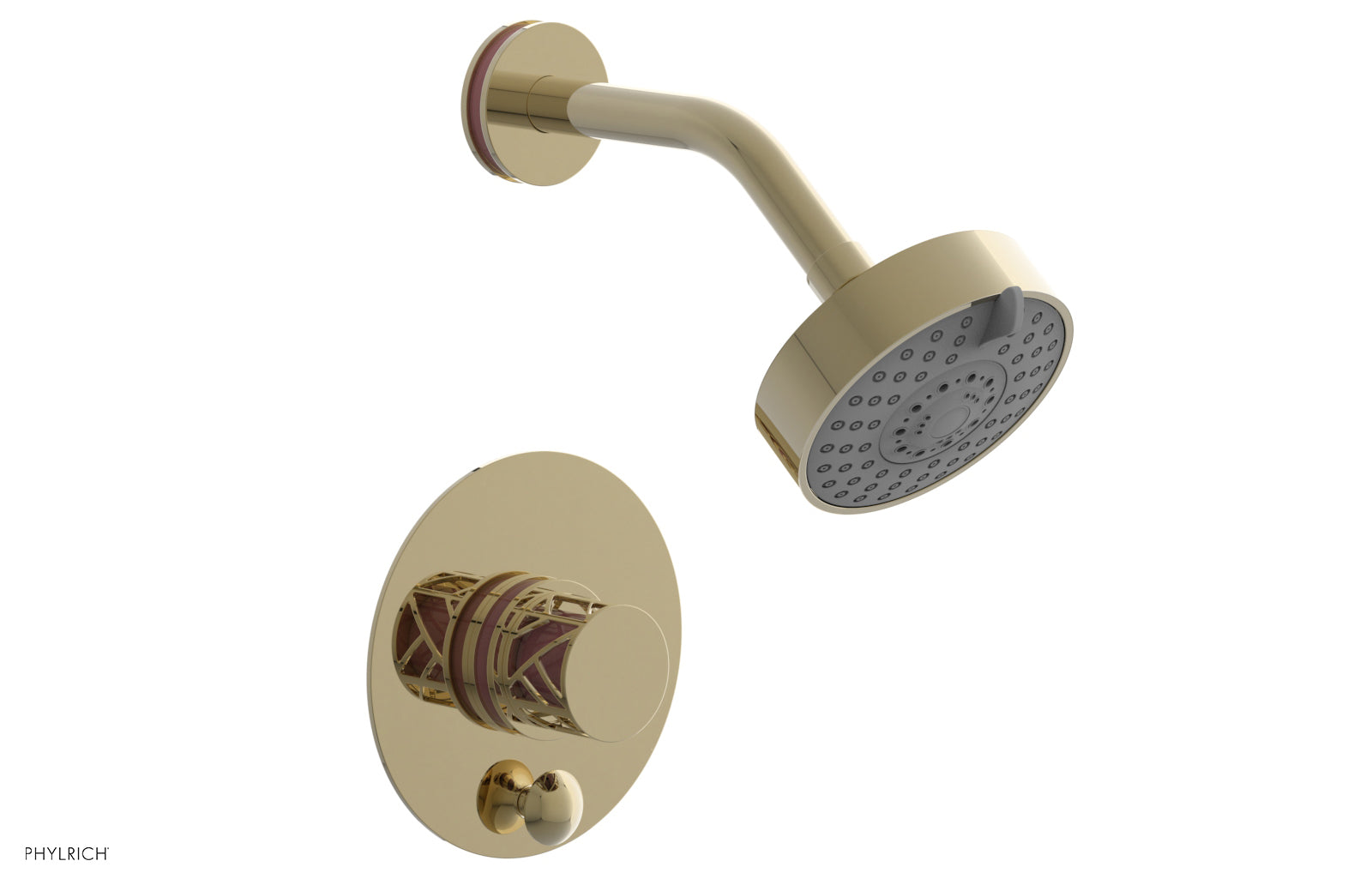 Phylrich JOLIE Pressure Balance Shower and Diverter Set (Less Spout), Round Handle with "Pink" Accents