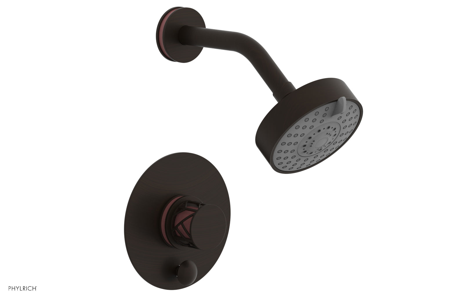 Phylrich JOLIE Pressure Balance Shower and Diverter Set (Less Spout), Round Handle with "Pink" Accents