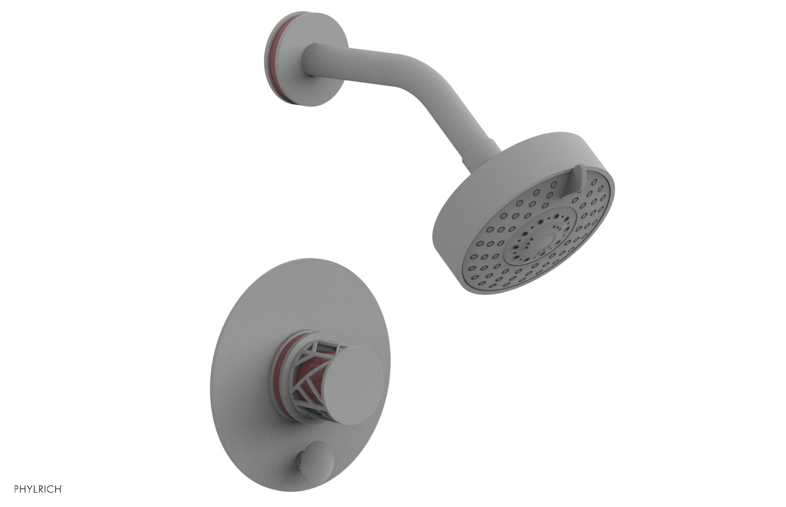 Phylrich JOLIE Pressure Balance Shower and Diverter Set (Less Spout), Round Handle with "Pink" Accents