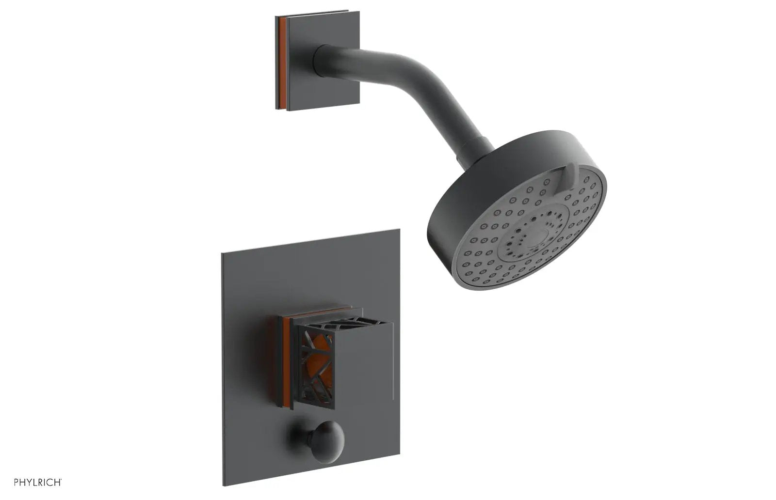 Phylrich JOLIE Pressure Balance Shower and Diverter Set (Less Spout), Square Handle with "Orange" Accents by Phylrich