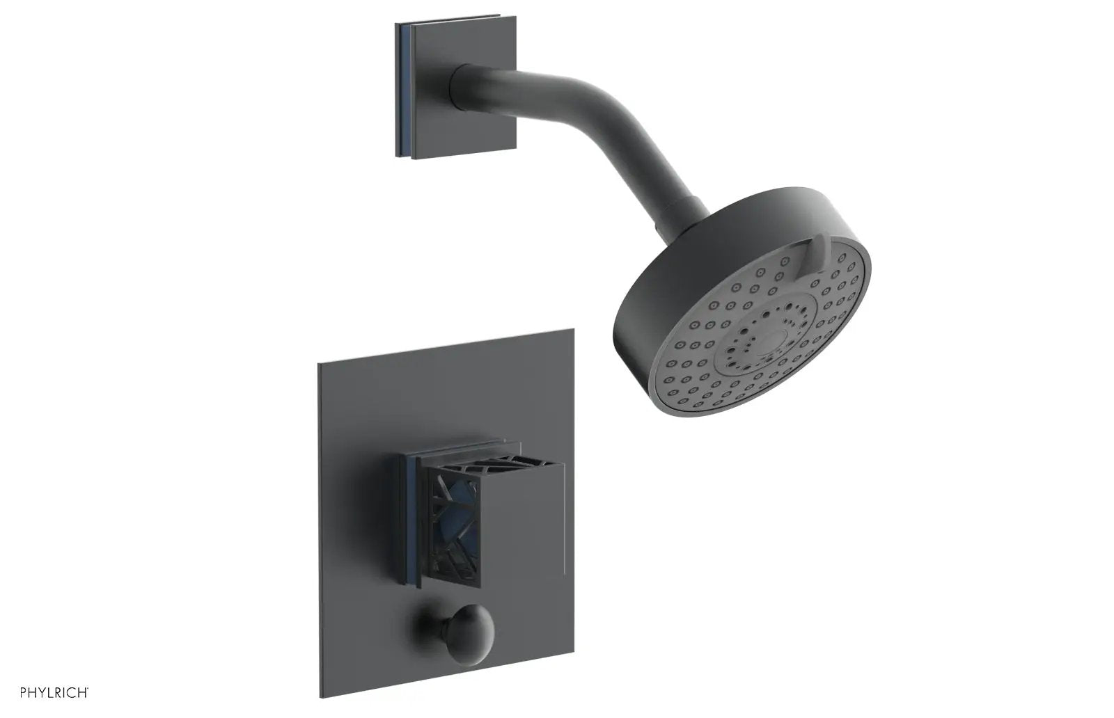 Phylrich JOLIE Pressure Balance Shower and Diverter Set (Less Spout), Square Handle with "Light Blue" Accents by Phylrich