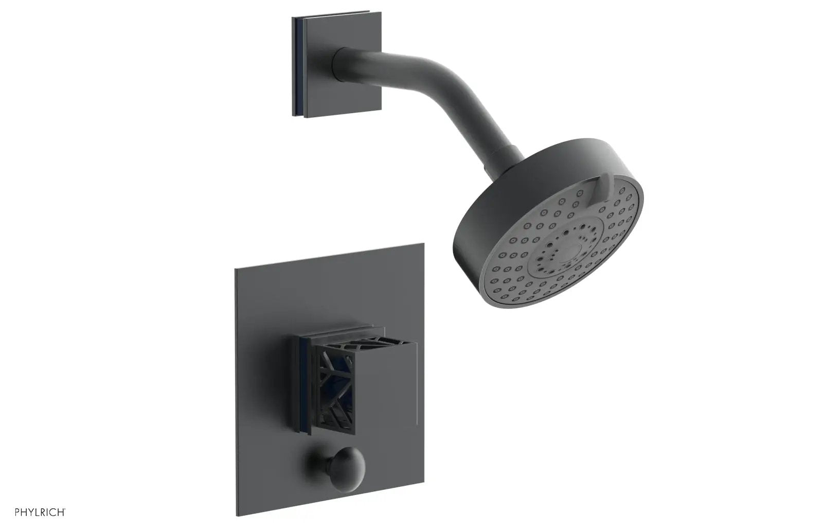 Phylrich JOLIE Pressure Balance Shower and Diverter Set (Less Spout), Square Handle with "Navy Blue" Accents by Phylrich