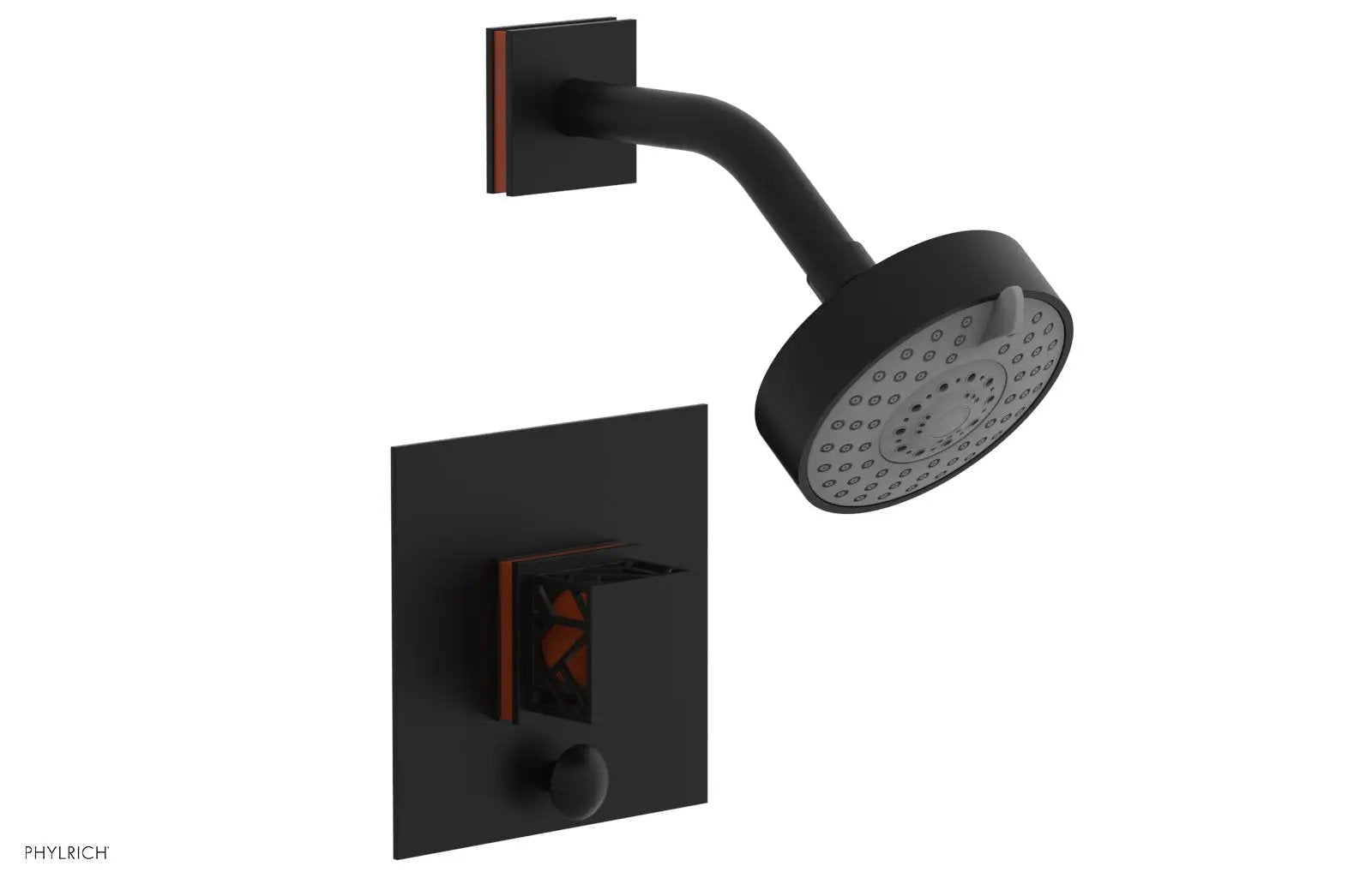 Phylrich JOLIE Pressure Balance Shower and Diverter Set (Less Spout), Square Handle with "Orange" Accents by Phylrich