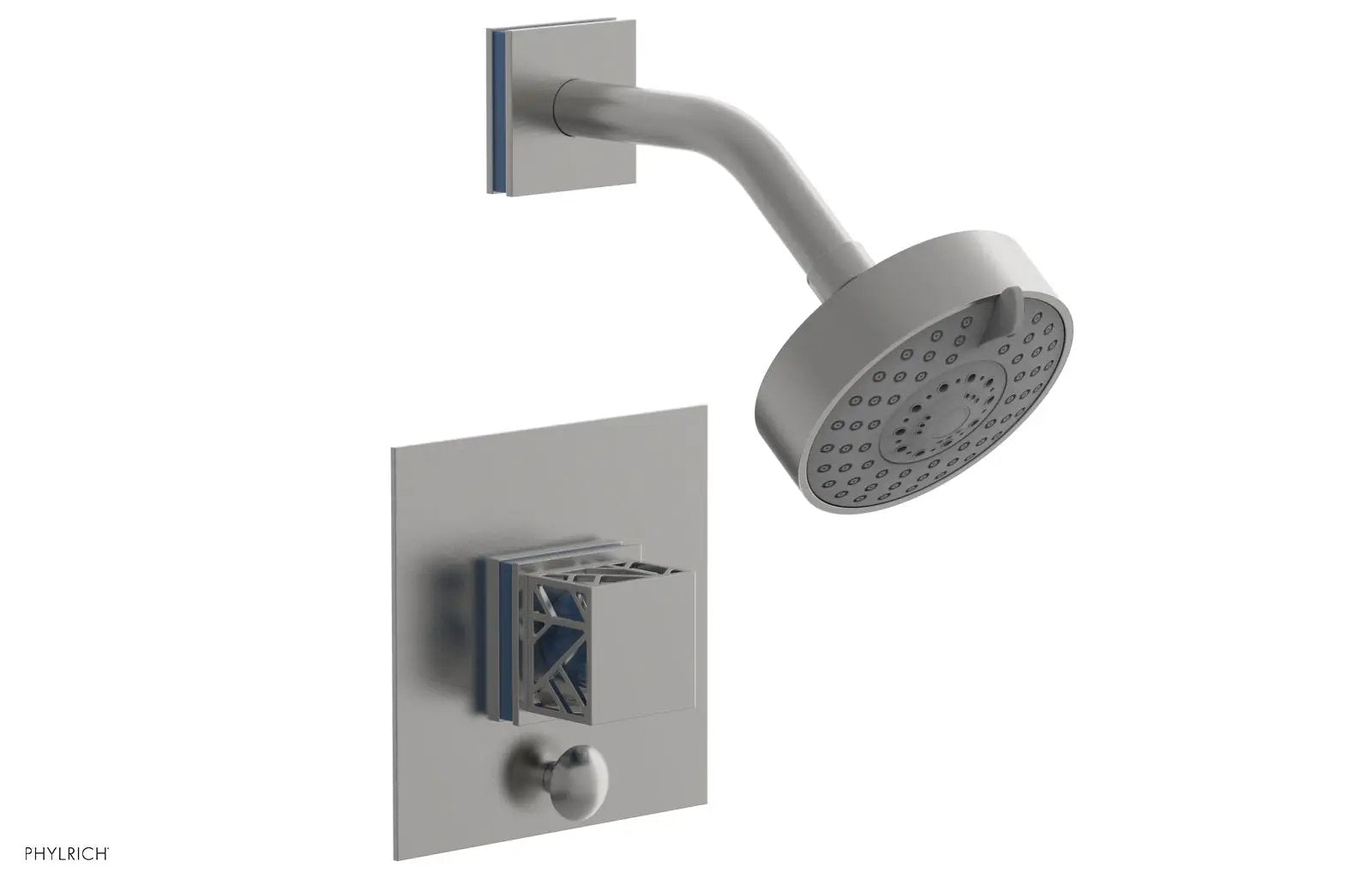 Phylrich JOLIE Pressure Balance Shower and Diverter Set (Less Spout), Square Handle with "Light Blue" Accents by Phylrich