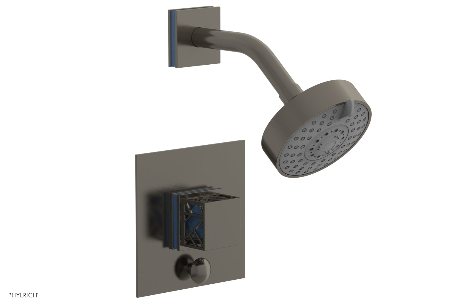 Phylrich JOLIE Pressure Balance Shower and Diverter Set (Less Spout), Square Handle with "Light Blue" Accents