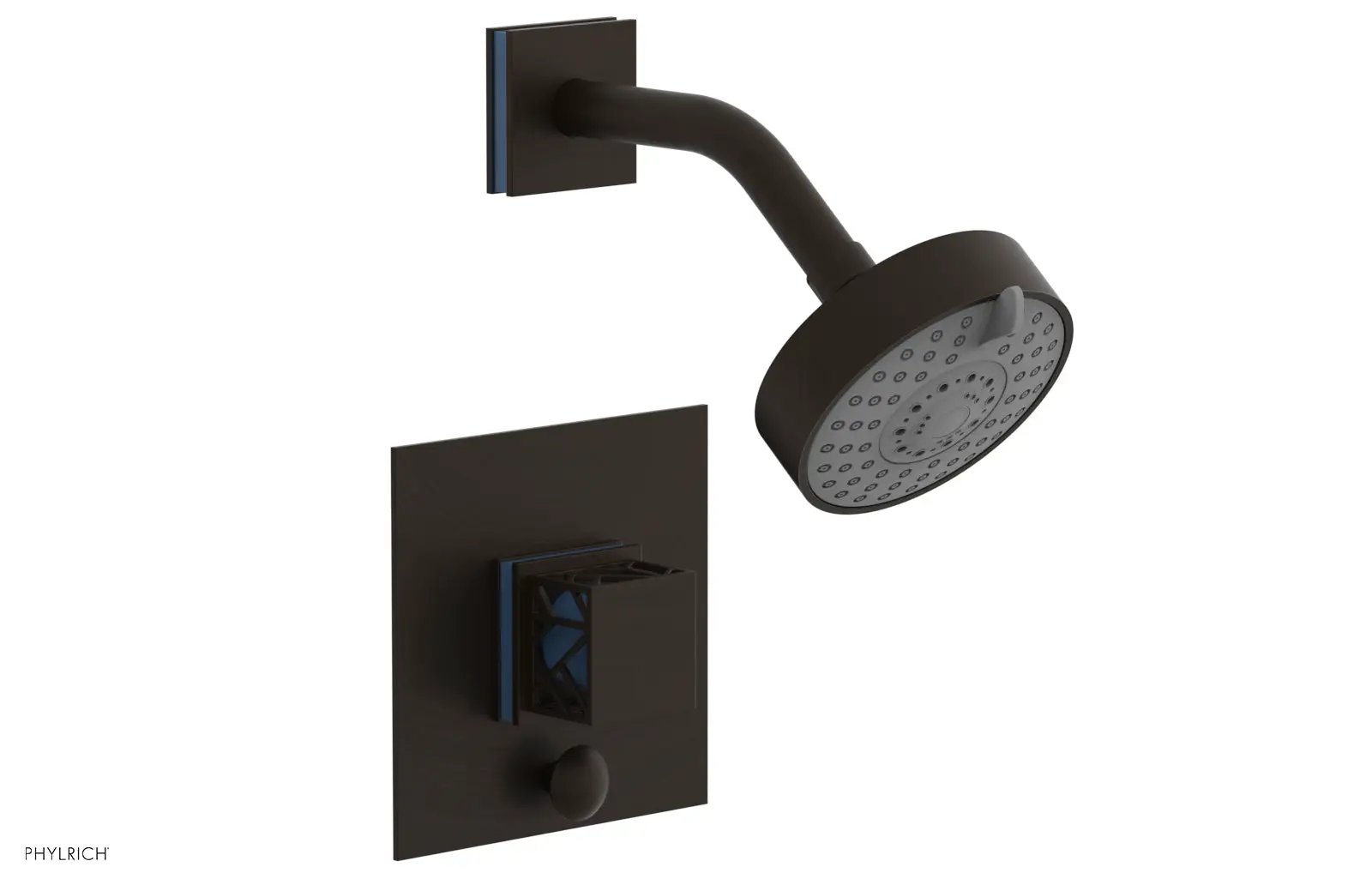 Phylrich JOLIE Pressure Balance Shower and Diverter Set (Less Spout), Square Handle with "Light Blue" Accents by Phylrich