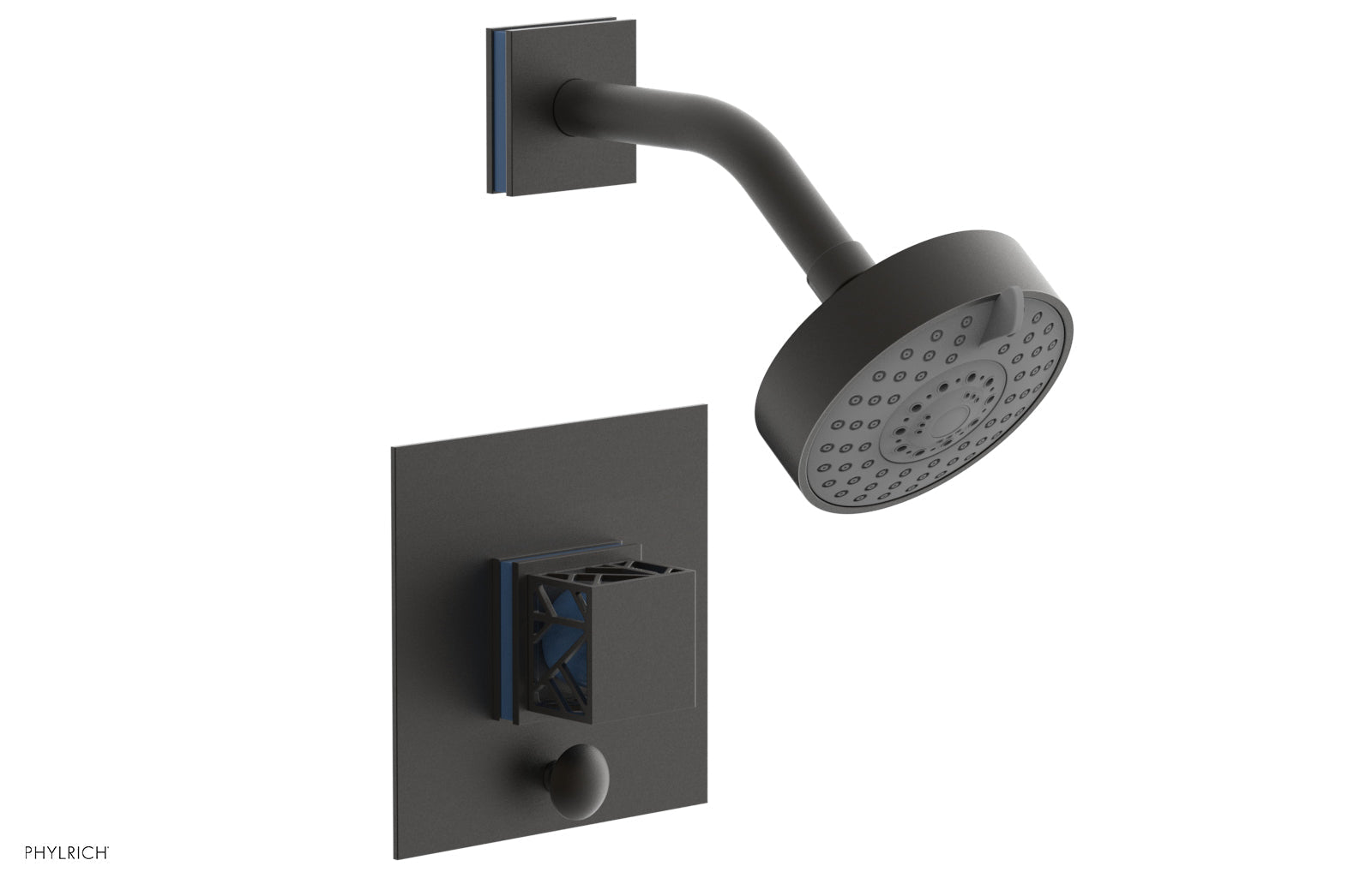 Phylrich JOLIE Pressure Balance Shower and Diverter Set (Less Spout), Square Handle with "Light Blue" Accents by Phylrich