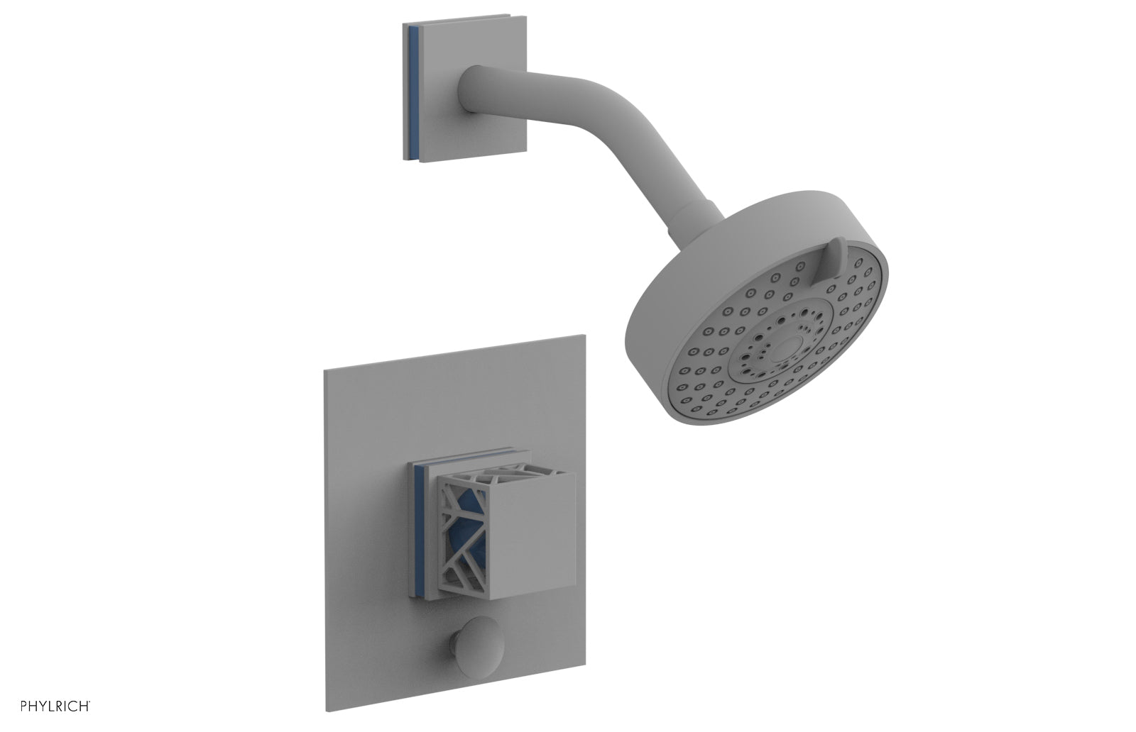 Phylrich JOLIE Pressure Balance Shower and Diverter Set (Less Spout), Square Handle with "Light Blue" Accents