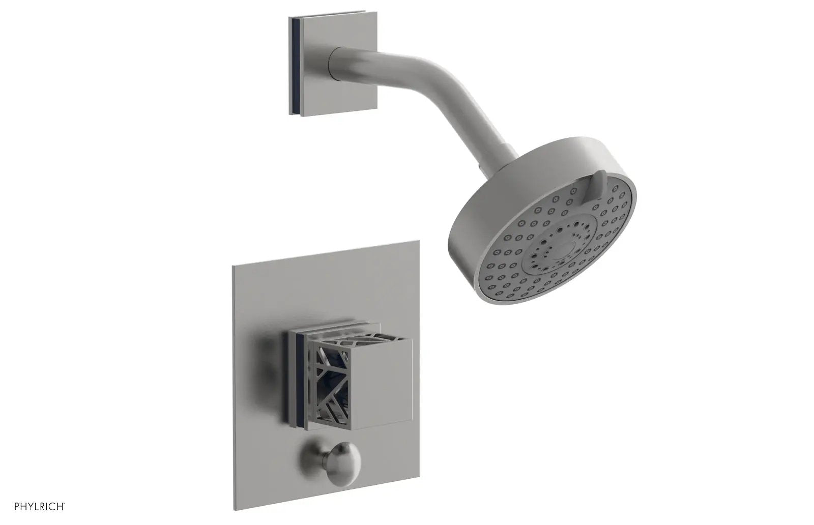 Phylrich JOLIE Pressure Balance Shower and Diverter Set (Less Spout), Square Handle with "Navy Blue" Accents by Phylrich