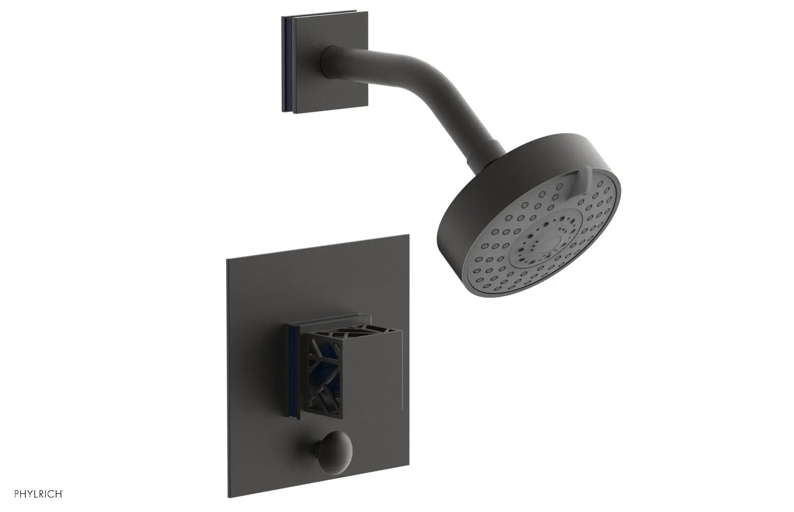 Phylrich JOLIE Pressure Balance Shower and Diverter Set (Less Spout), Square Handle with "Navy Blue" Accents by Phylrich