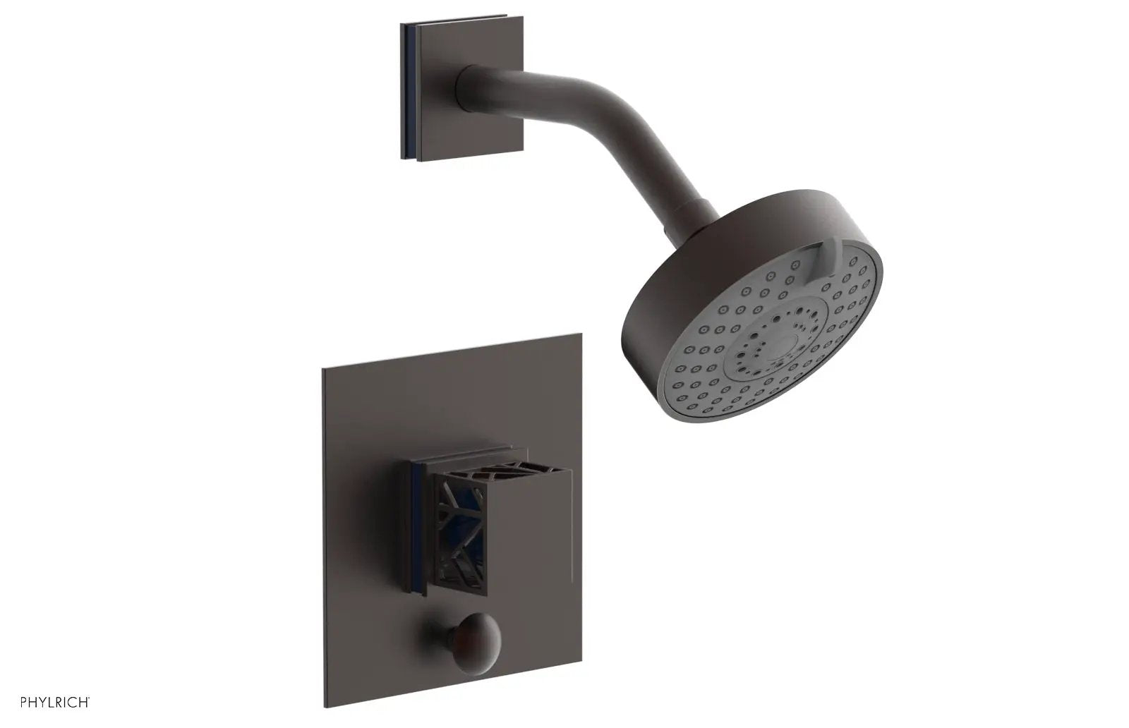 Phylrich JOLIE Pressure Balance Shower and Diverter Set (Less Spout), Square Handle with "Navy Blue" Accents by Phylrich