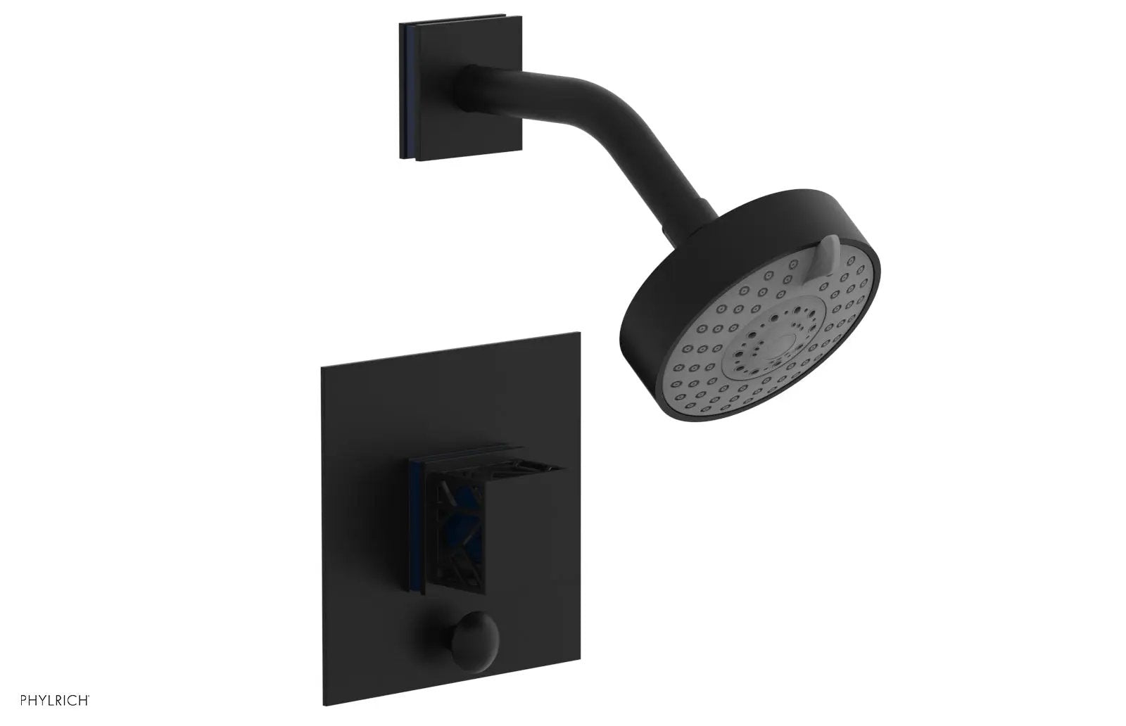 Phylrich JOLIE Pressure Balance Shower and Diverter Set (Less Spout), Square Handle with "Navy Blue" Accents by Phylrich
