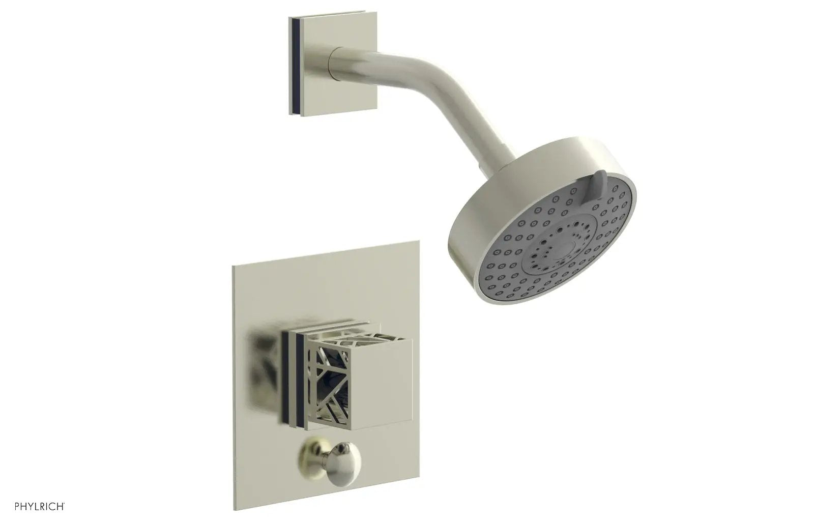 Phylrich JOLIE Pressure Balance Shower and Diverter Set (Less Spout), Square Handle with "Navy Blue" Accents by Phylrich