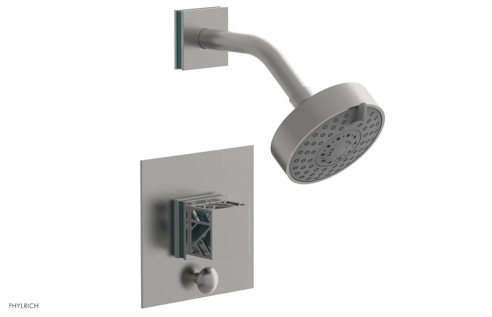 Phylrich JOLIE Pressure Balance Shower and Diverter Set (Less Spout), Square Handle with "Turquoise" Accents by Phylrich