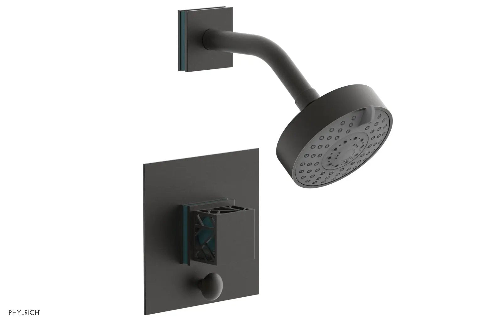 Phylrich JOLIE Pressure Balance Shower and Diverter Set (Less Spout), Square Handle with "Turquoise" Accents by Phylrich