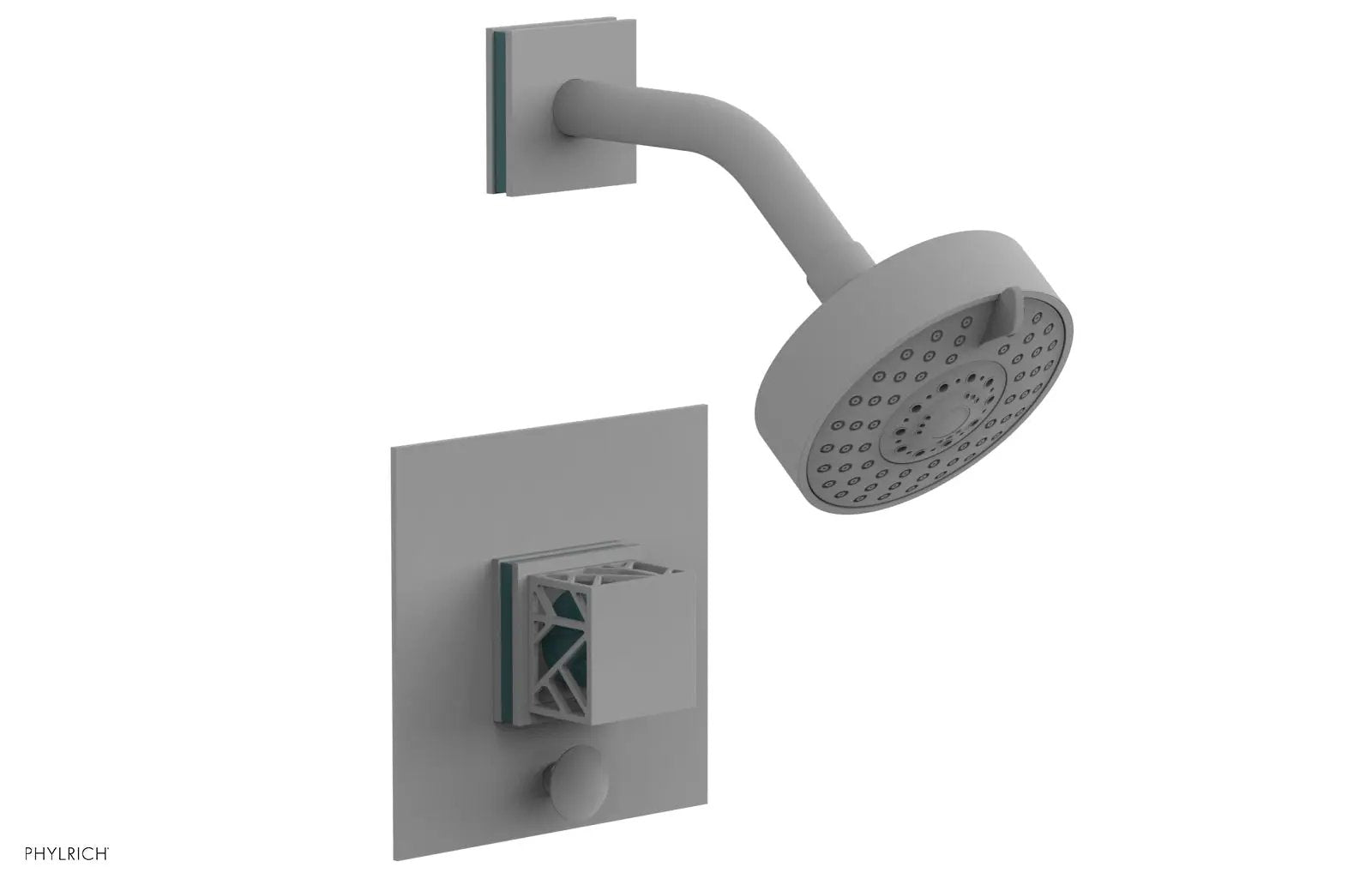 Phylrich JOLIE Pressure Balance Shower and Diverter Set (Less Spout), Square Handle with "Turquoise" Accents by Phylrich