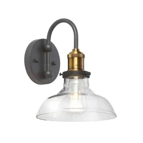 black and antique brass with clear glass wall sconce