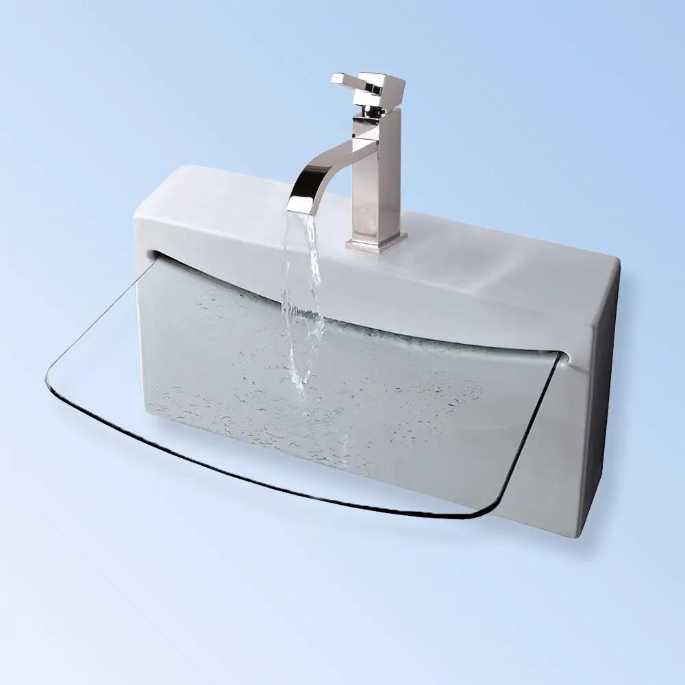 Lacava Block 27 3/4" Wall-Mount Porcelain and Glass Bathroom Sink with One Faucet Hole by Lacava