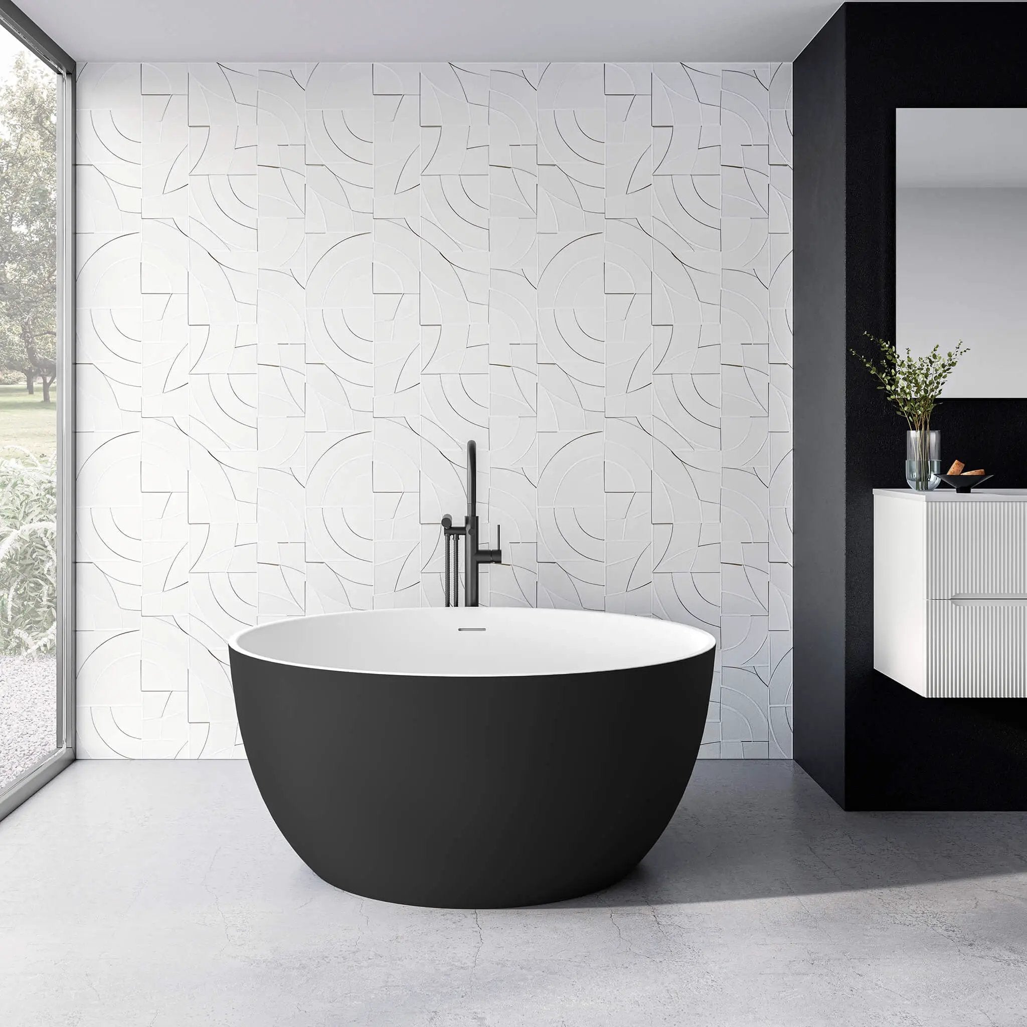 white matte interior/ black matte exterior bathtub