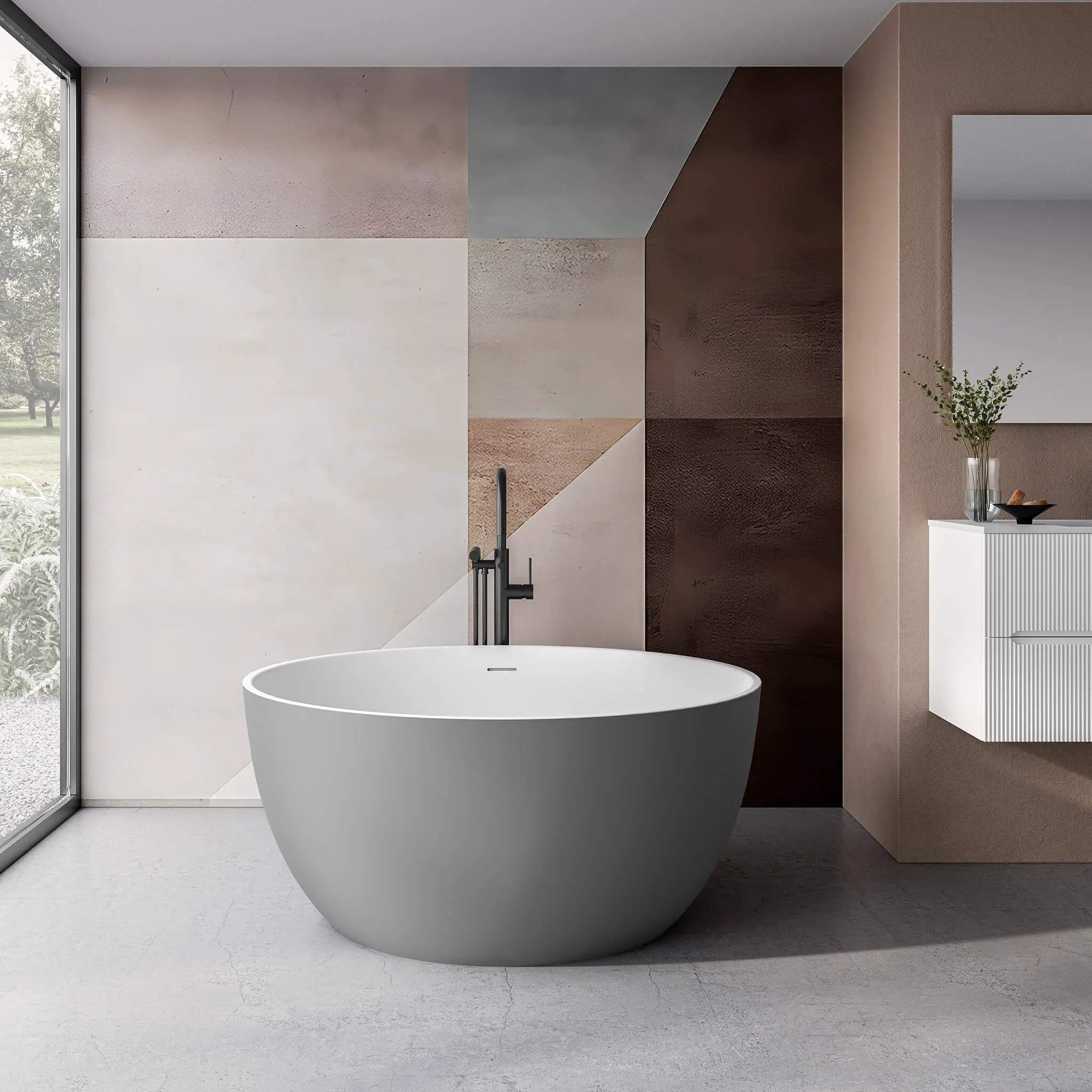 white matte interior/ grey matte exterior bathtub