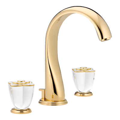 THG Paris Pétale De Cristal - Clear Crystal Fine Gold Thread Widespread Lavatory Set with Drain by THG Paris