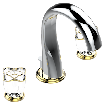 THG Paris Pétale De Cristal - Clear Crystal Fine Gold Thread Widespread Lavatory Set with Drain by THG Paris