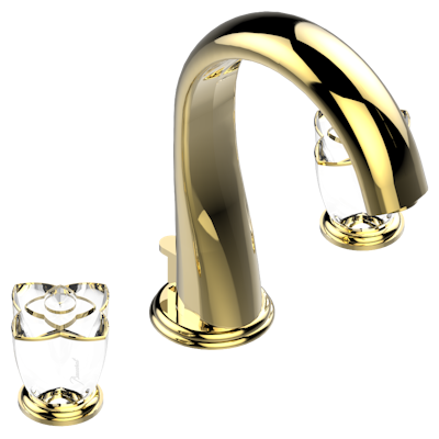 THG Paris Pétale De Cristal - Clear Crystal Fine Gold Thread Widespread Lavatory Set with Drain by THG Paris