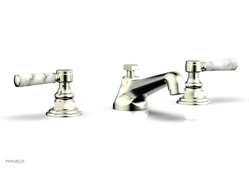 Phylrich HEX TRADITIONAL Widespread Faucet - White Marble Lever Handles by Phylrich