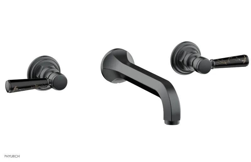 Phylrich HEX TRADITIONAL Wall Lavatory Set - Black Marble Lever Handles by Phylrich