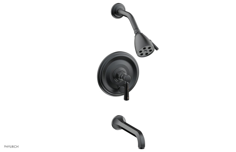 Phylrich HEX TRADITIONAL Pressure Balance Tub and Shower Set - Black Marble Lever Handle