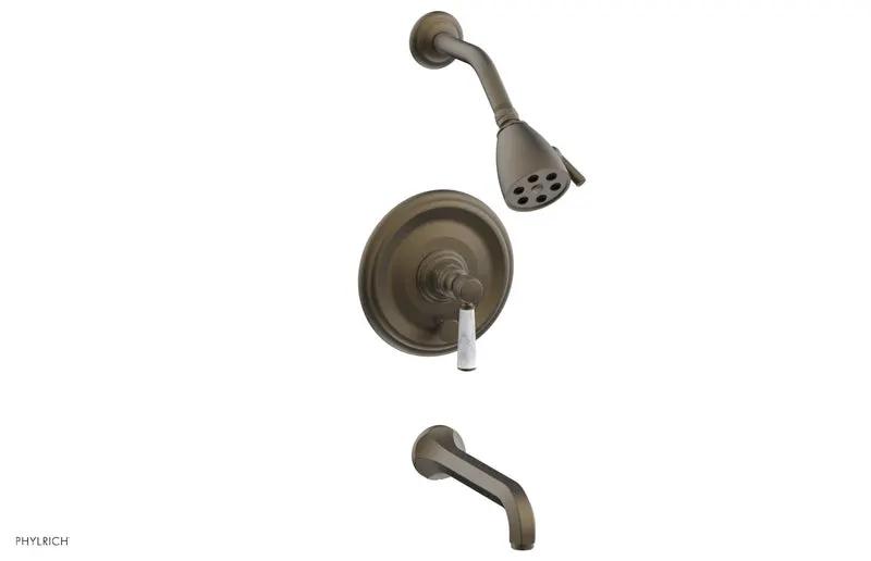 Phylrich HEX TRADITIONAL Pressure Balance Tub and Shower Set - White Marble Lever Handle by Phylrich