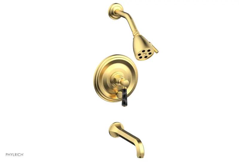 Phylrich HEX TRADITIONAL Pressure Balance Tub and Shower Set - Black Marble Lever Handle by Phylrich