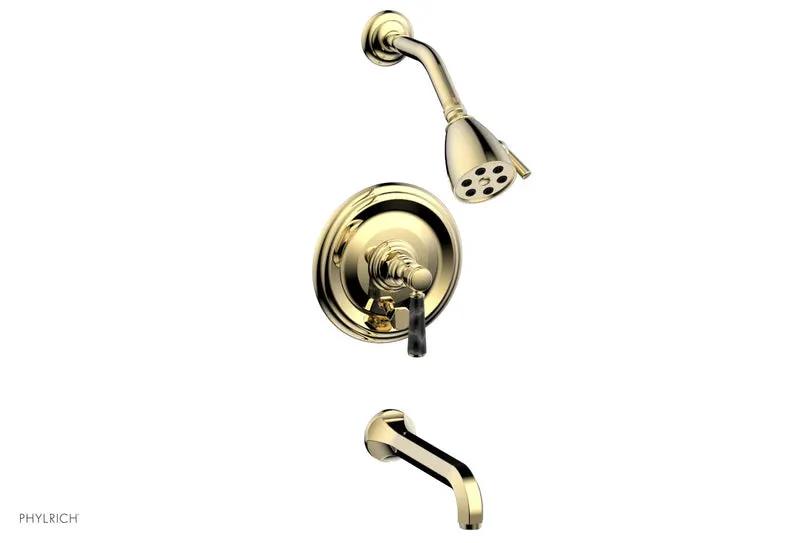 Phylrich HEX TRADITIONAL Pressure Balance Tub and Shower Set - Black Marble Lever Handle by Phylrich
