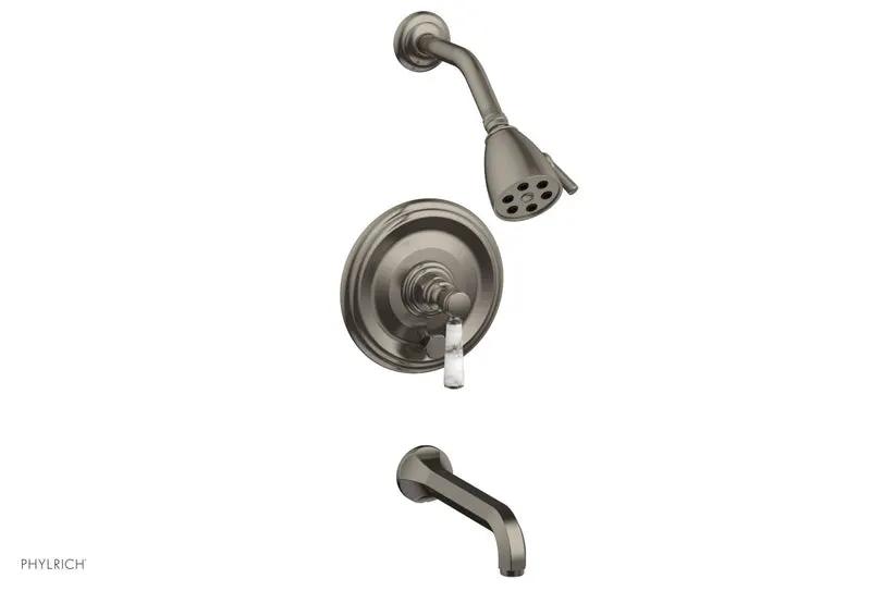 Phylrich HEX TRADITIONAL Pressure Balance Tub and Shower Set - White Marble Lever Handle by Phylrich
