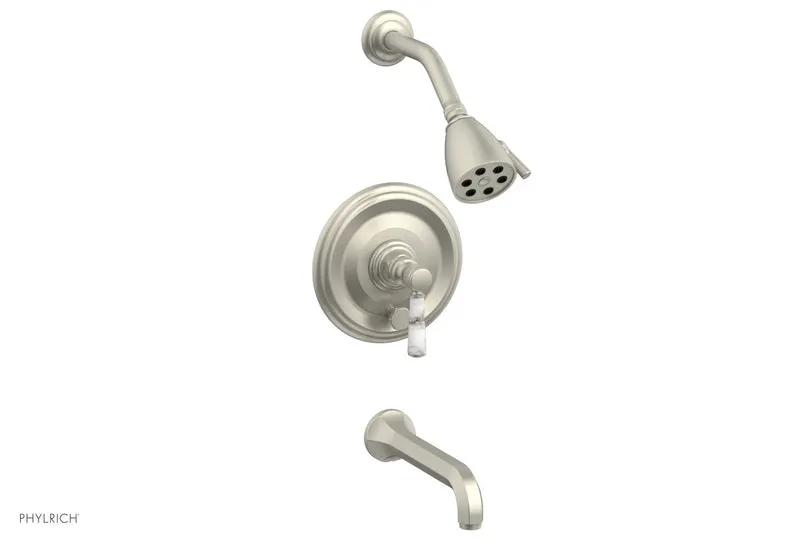 Phylrich HEX TRADITIONAL Pressure Balance Tub and Shower Set - White Marble Lever Handle by Phylrich