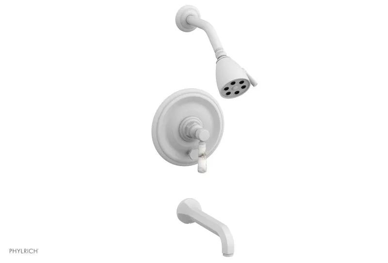 Phylrich HEX TRADITIONAL Pressure Balance Tub and Shower Set - White Marble Lever Handle by Phylrich