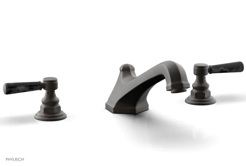 Phylrich HEX TRADITIONAL Deck Tub Set - Black Marble Lever Handles by Phylrich