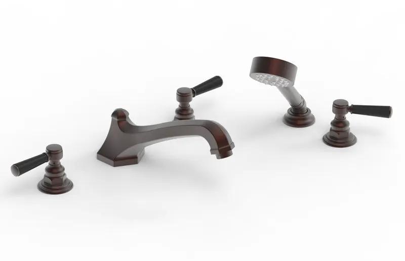 Phylrich HEX TRADITIONAL Deck Tub Set with Hand Shower - Satin Black Lever Handles by Phylrich